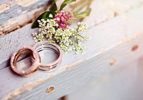 Wedding rings on table